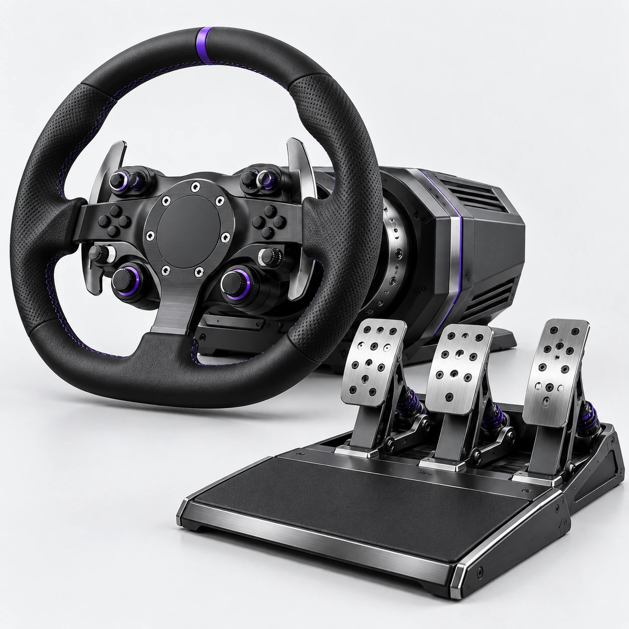 Racing wheel & pedal kit — studio visualisation